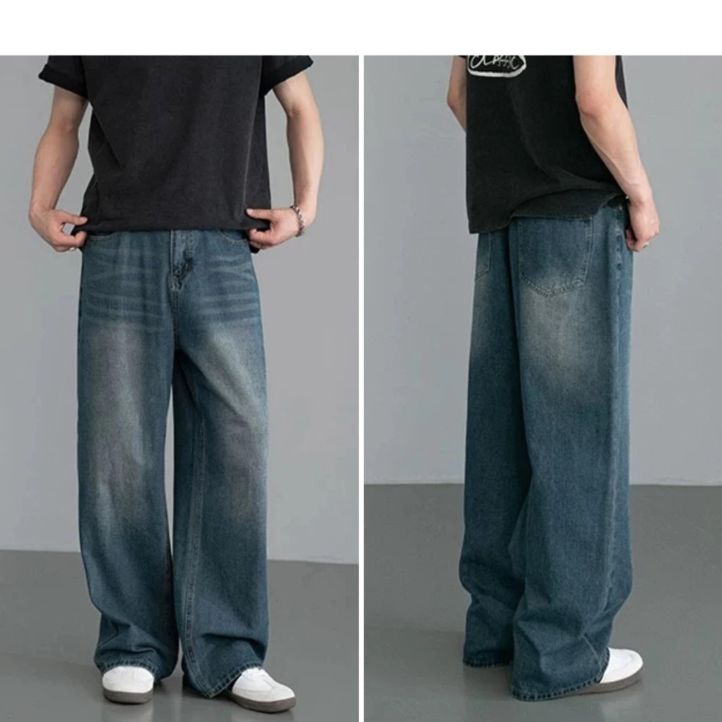 RETRO DISTRESSED LOOSE STRAIGHT LEG PANTS