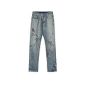 BUTTON ZIPPER CUFF GRAPHIC PRINT JEANS