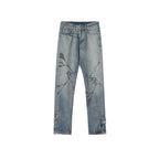 BUTTON ZIPPER CUFF GRAPHIC PRINT JEANS
