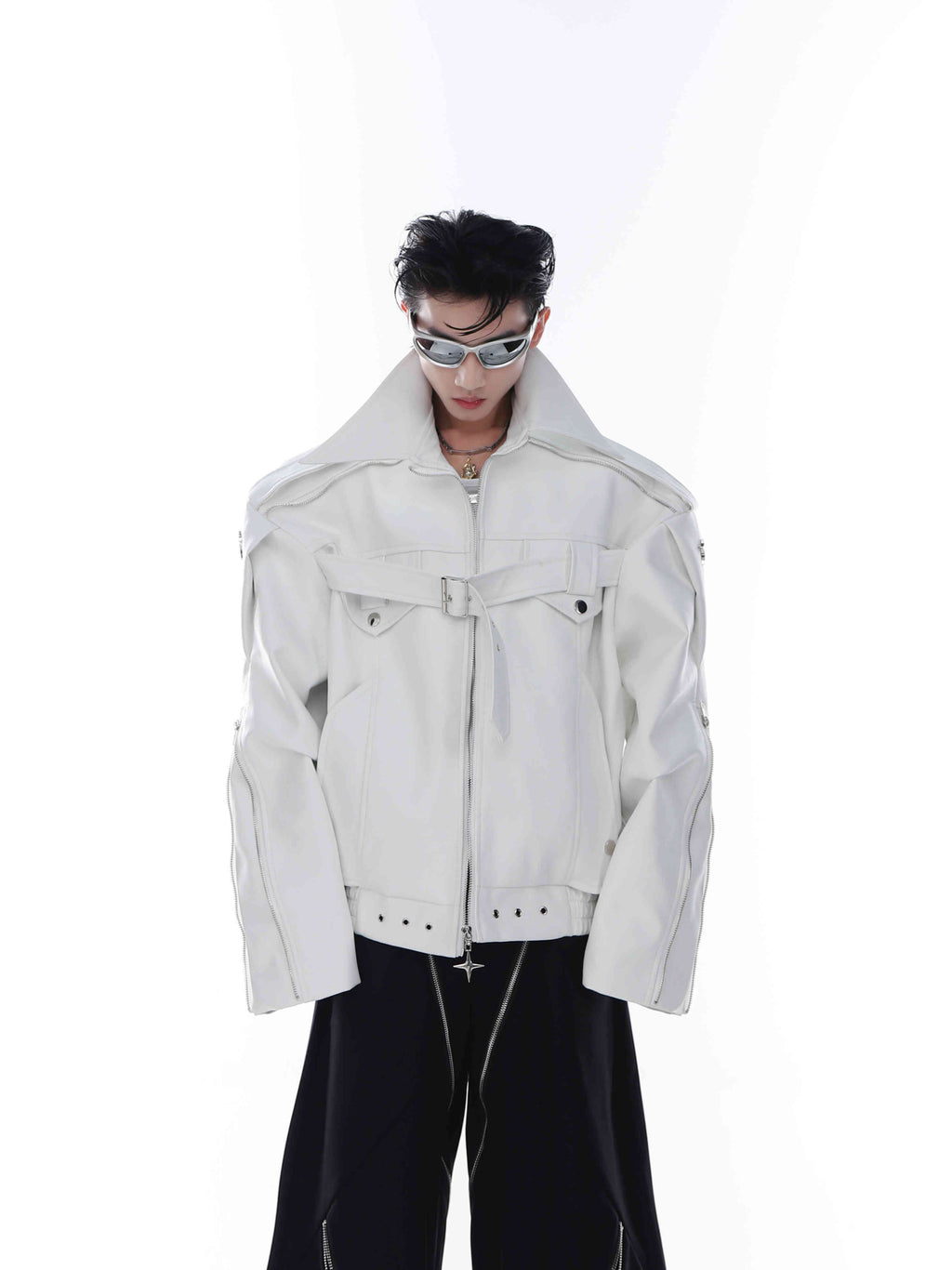 DECONSTRUCTED HEAVY INDUSTRY PU LEATHER COAT