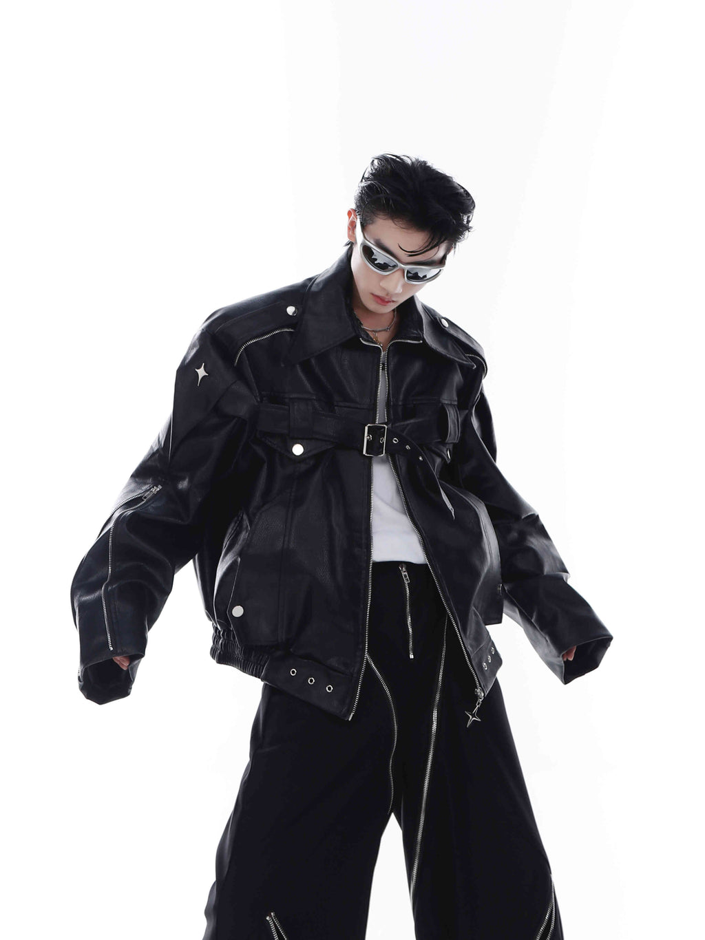DECONSTRUCTED HEAVY INDUSTRY PU LEATHER COAT