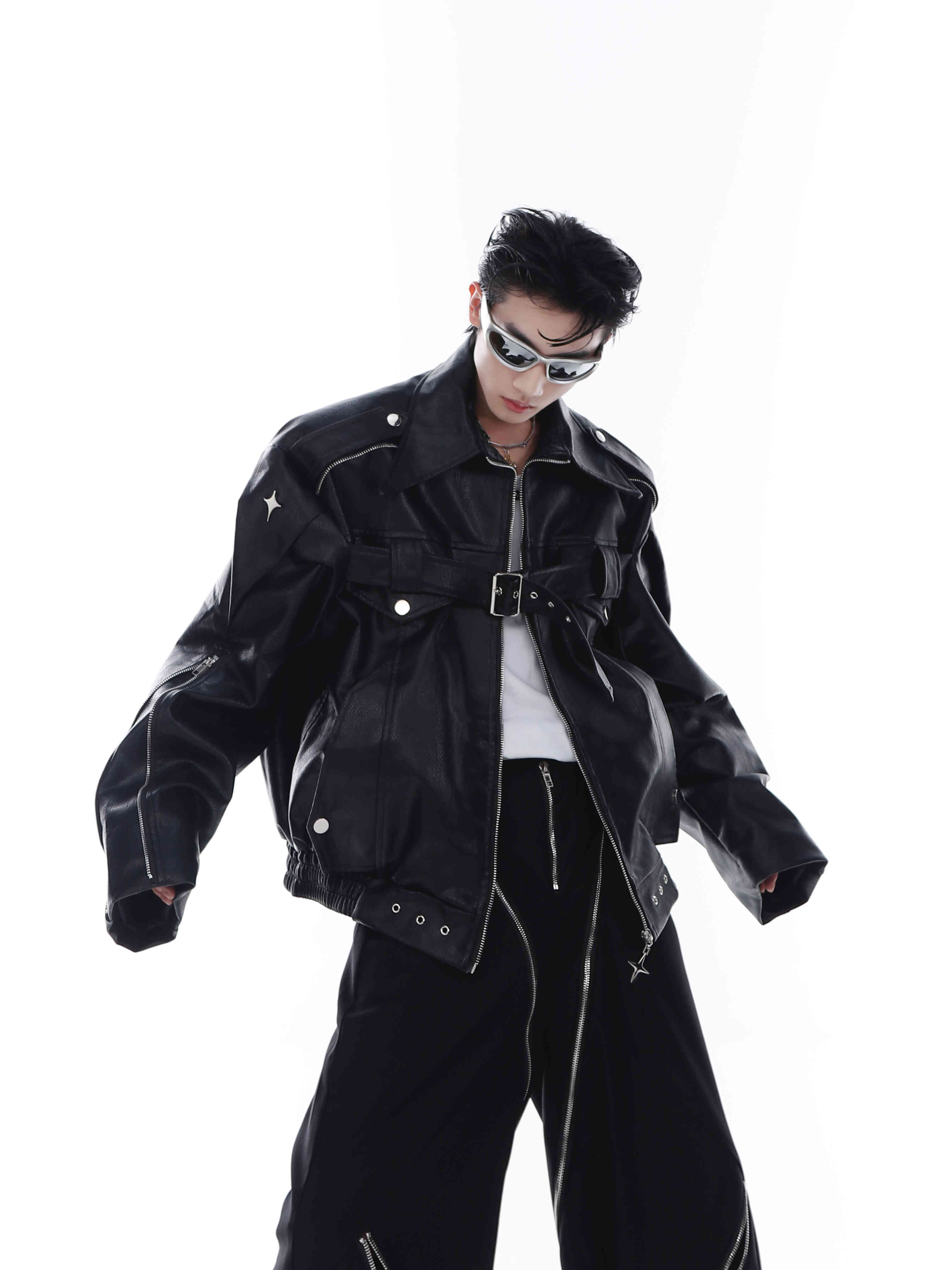 DECONSTRUCTED HEAVY INDUSTRY PU LEATHER COAT