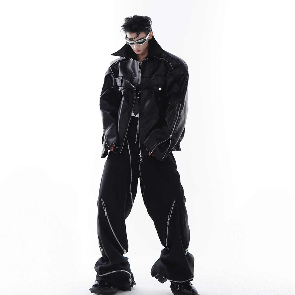 DECONSTRUCTED HEAVY INDUSTRY PU LEATHER COAT