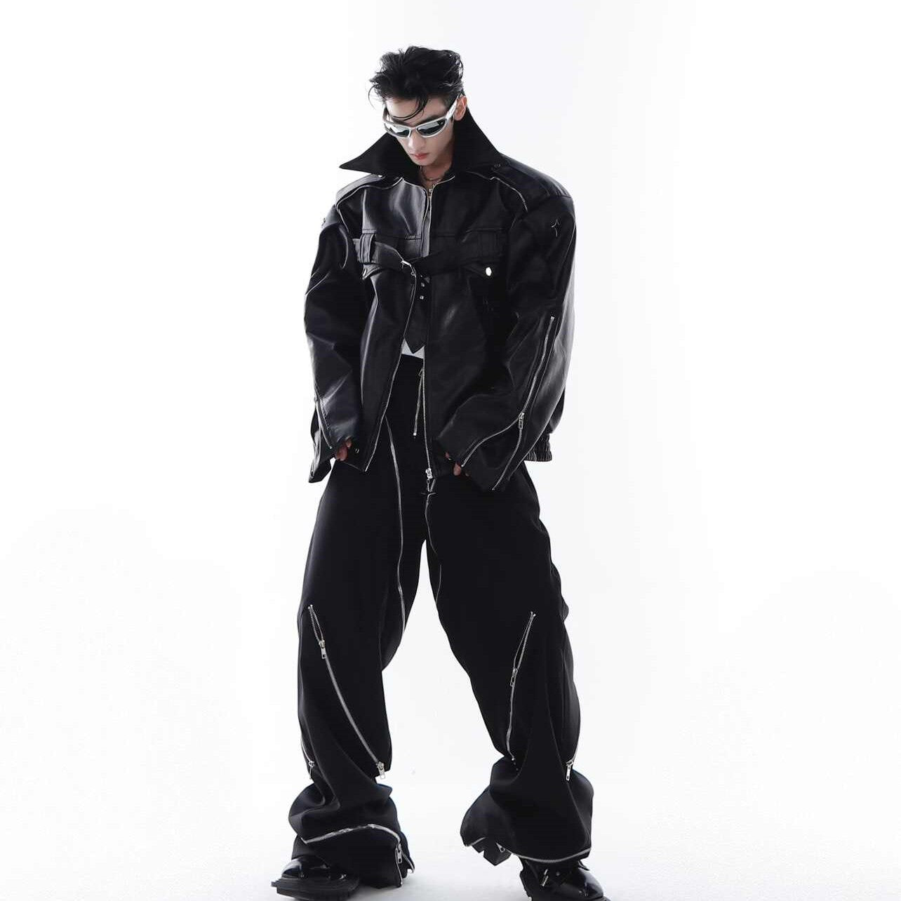 DECONSTRUCTED HEAVY INDUSTRY PU LEATHER COAT