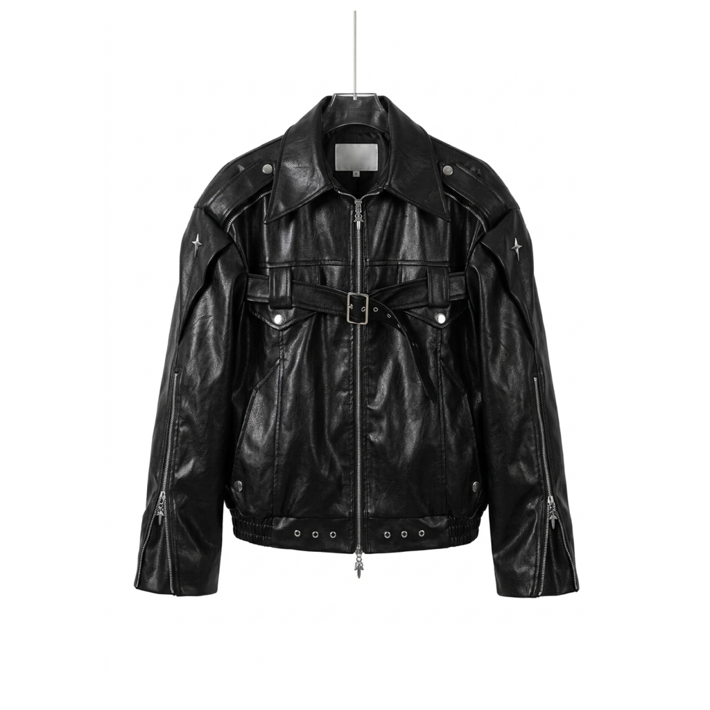 DECONSTRUCTED HEAVY INDUSTRY PU LEATHER COAT
