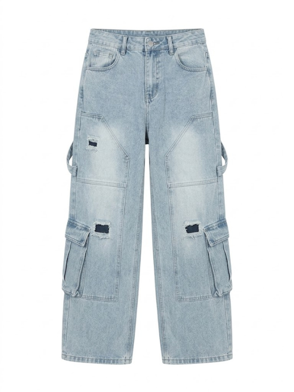 Ripped Cargo Jeans Light Wash