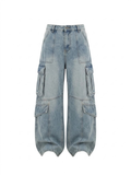 LIGHT WASH HEAVY CARGO POCKET JEANS