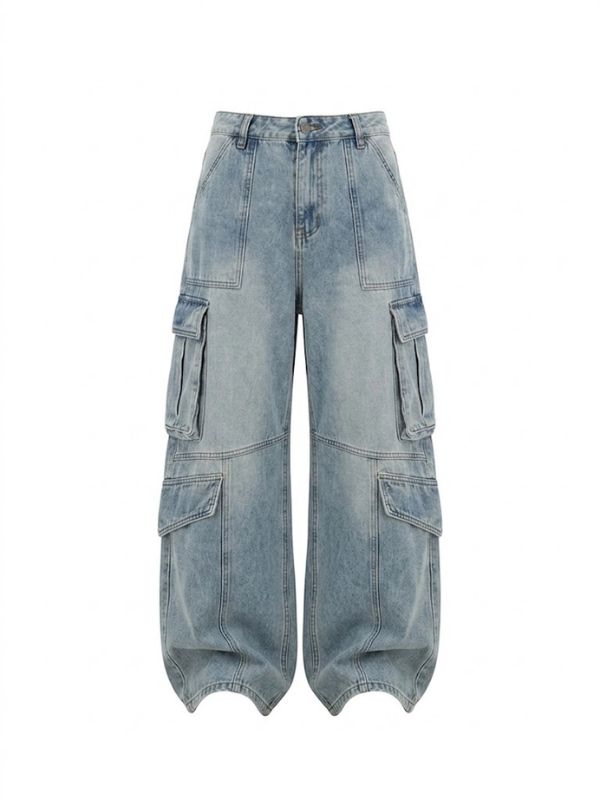 LIGHT WASH HEAVY CARGO POCKET JEANS