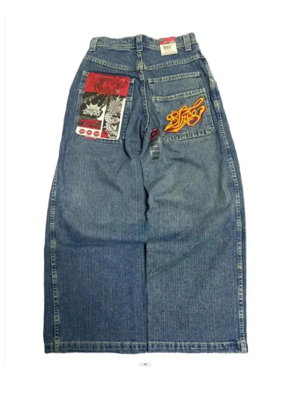 GRAPHIC PRINT BAGGY STREET WIDE LEG JEANS