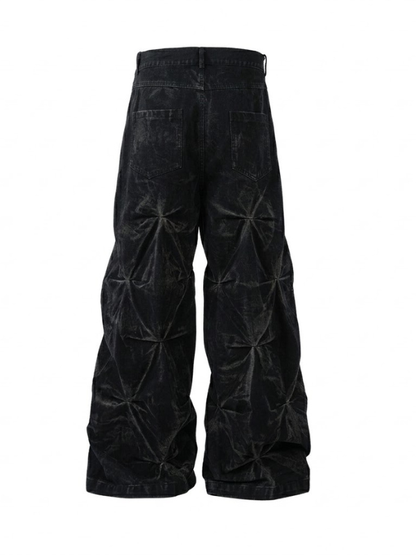 Men's Wide Leg Jeans with Ruched Detail