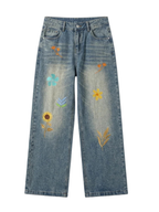 Men's Plus Size Floral Wide Leg Jeans