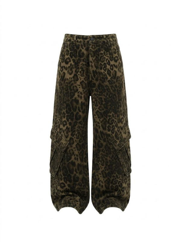 Men's Full Size Leopard Print Wide Leg Jeans Plus Size