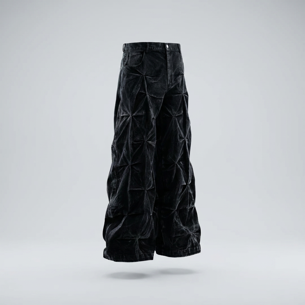 Men's Wide Leg Jeans with Ruched Detail