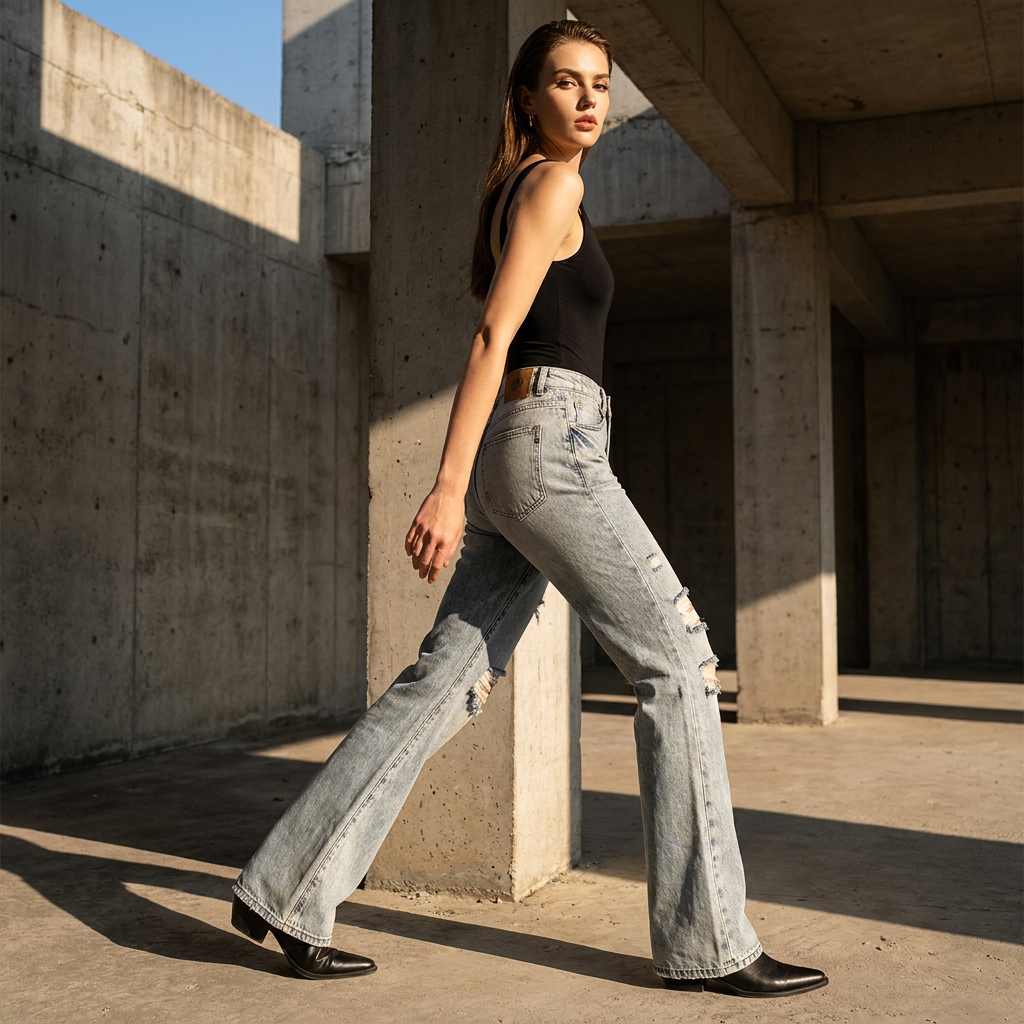 AMERICAN RETRO RIPPED DISTRESSED HIGH STREET JEANS