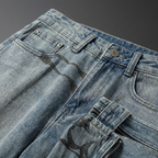 BUTTON ZIPPER CUFF GRAPHIC PRINT JEANS