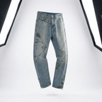 BUTTON ZIPPER CUFF GRAPHIC PRINT JEANS