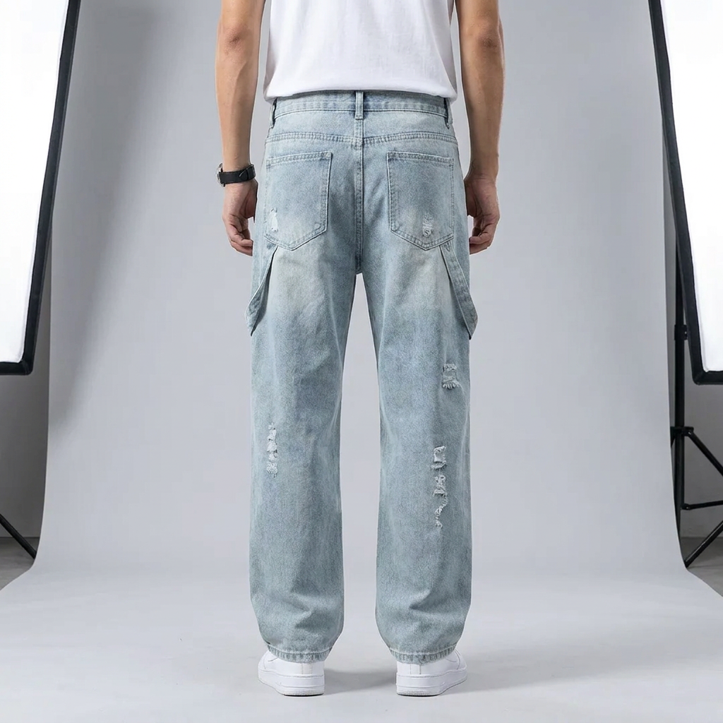 Ripped Cargo Jeans Light Wash