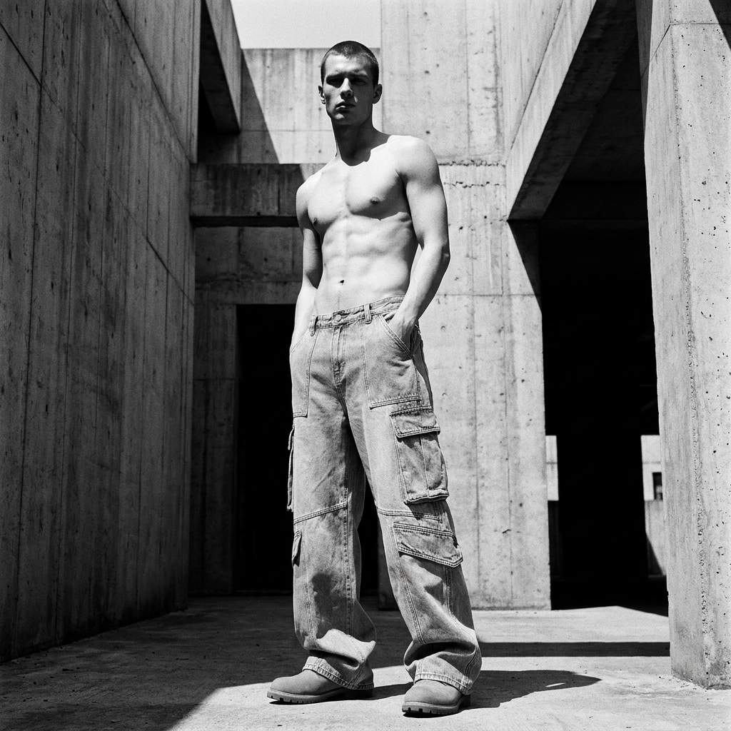 LIGHT WASH HEAVY CARGO POCKET JEANS