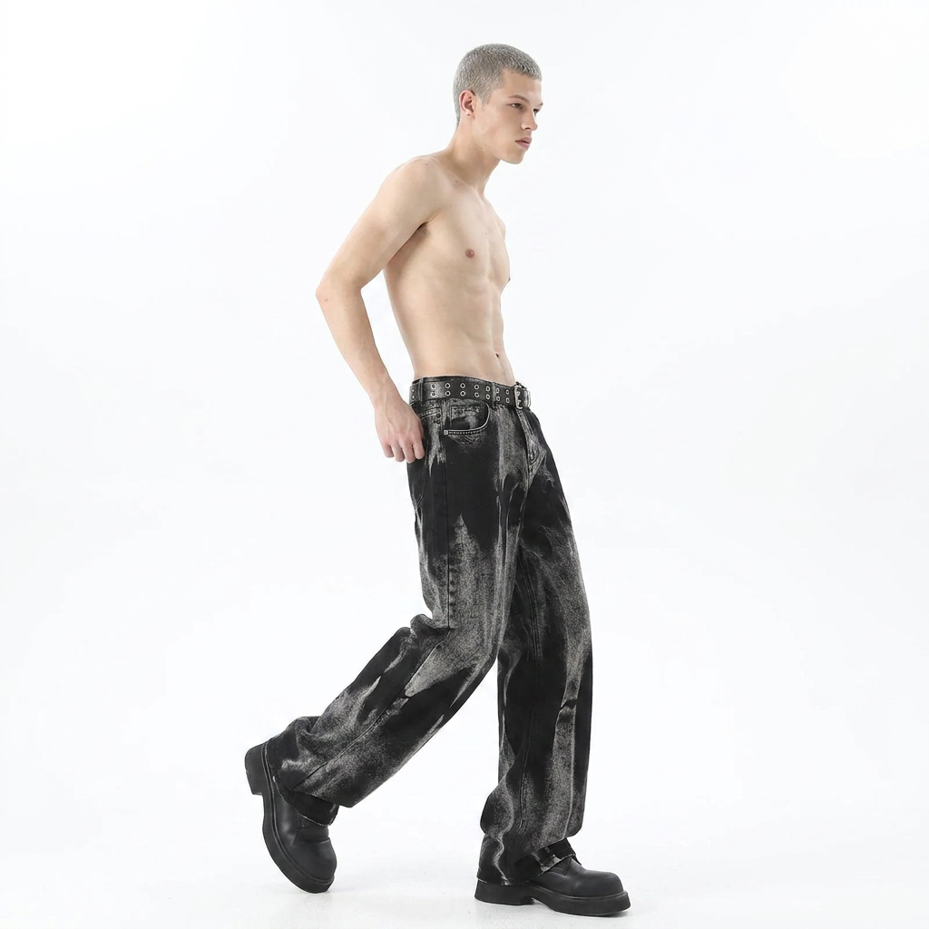 Men's Plus Size Washed Loose Fit Jeans