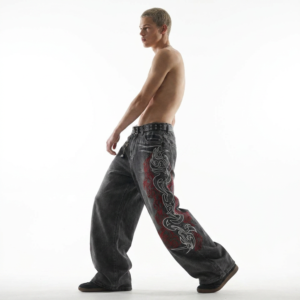 AMERICAN RETRO LOOSE PRINT STRAIGHT LEG PANTS