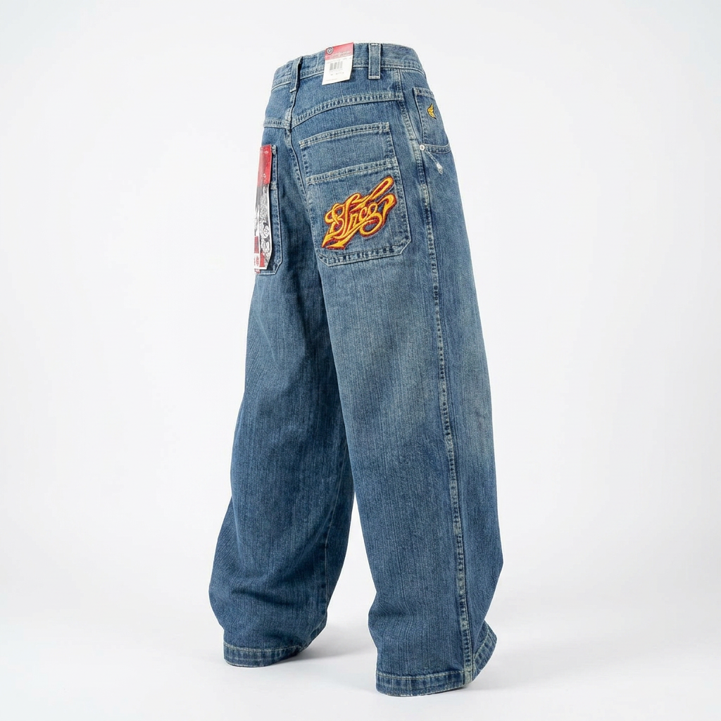 GRAPHIC PRINT BAGGY STREET WIDE LEG JEANS
