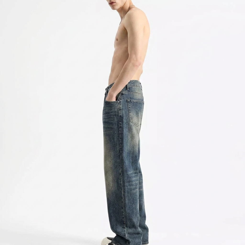 Men's Plus Size Vintage Wash Loose Fit Jeans