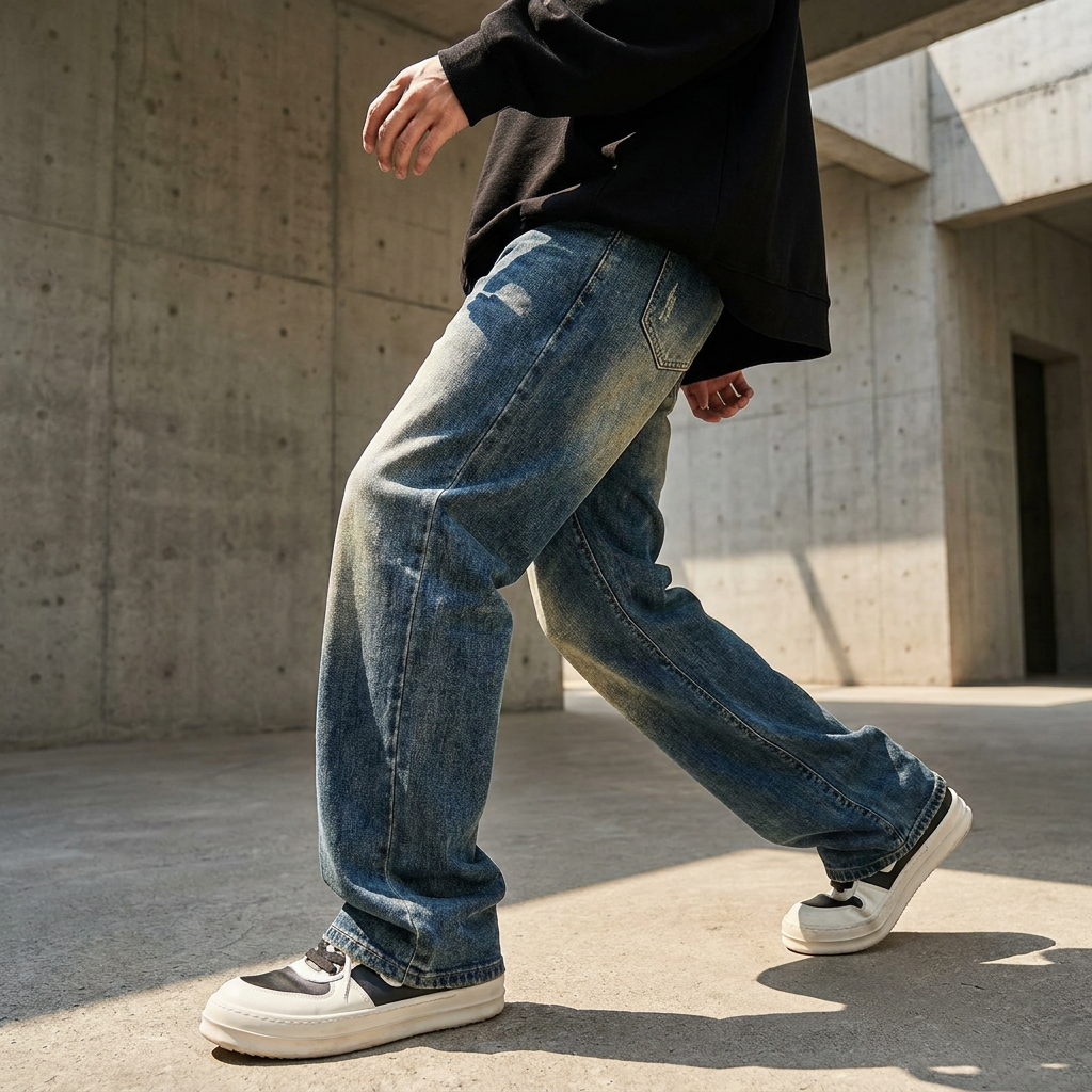 Men's Plus Size Vintage Wash Loose Fit Jeans