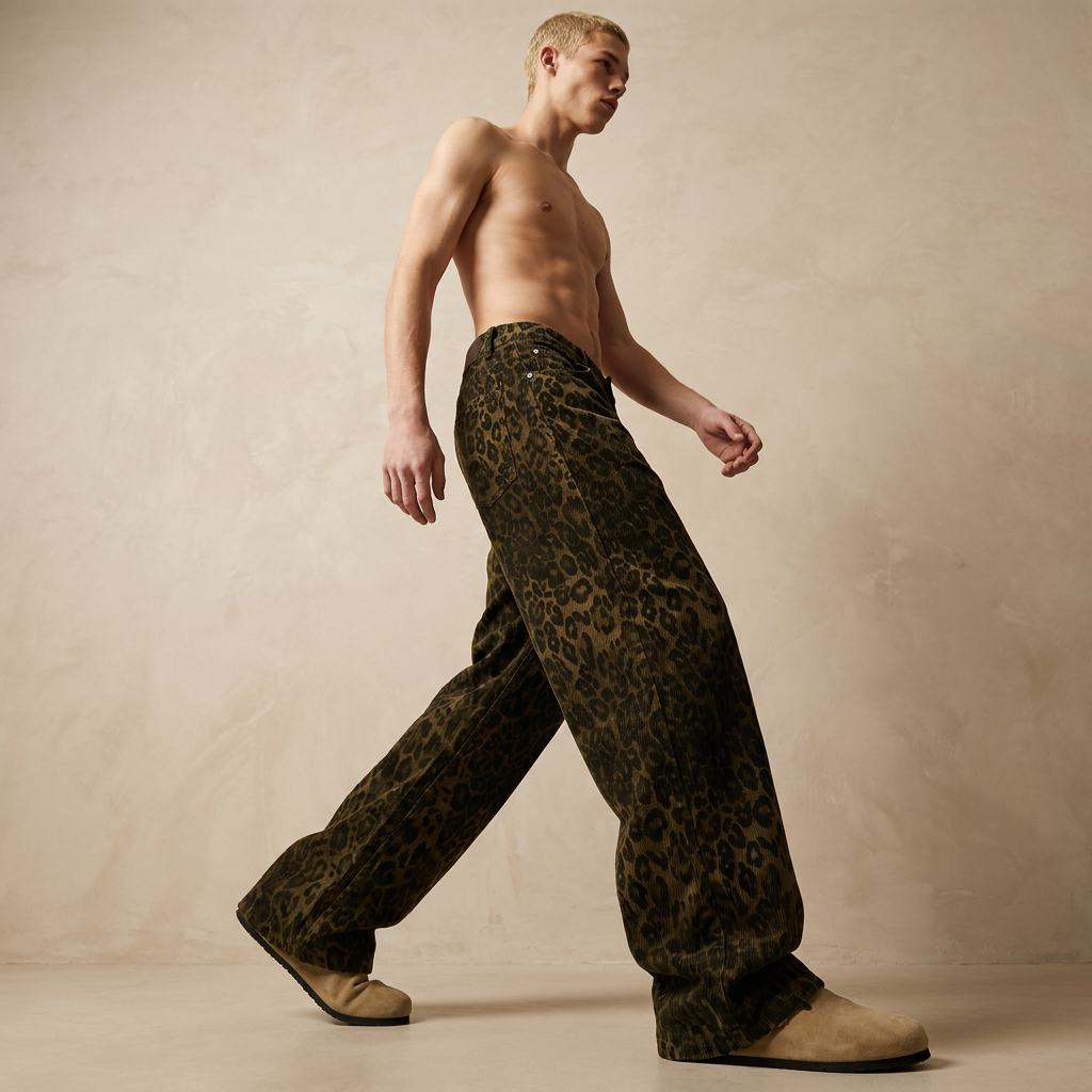 Men's Full Size Leopard Print Wide Leg Jeans Plus Size