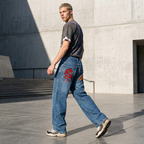 GRAPHIC PRINT BAGGY STREET WIDE LEG JEANS