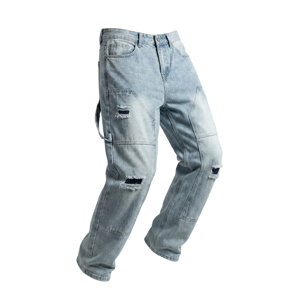 Ripped Cargo Jeans Light Wash