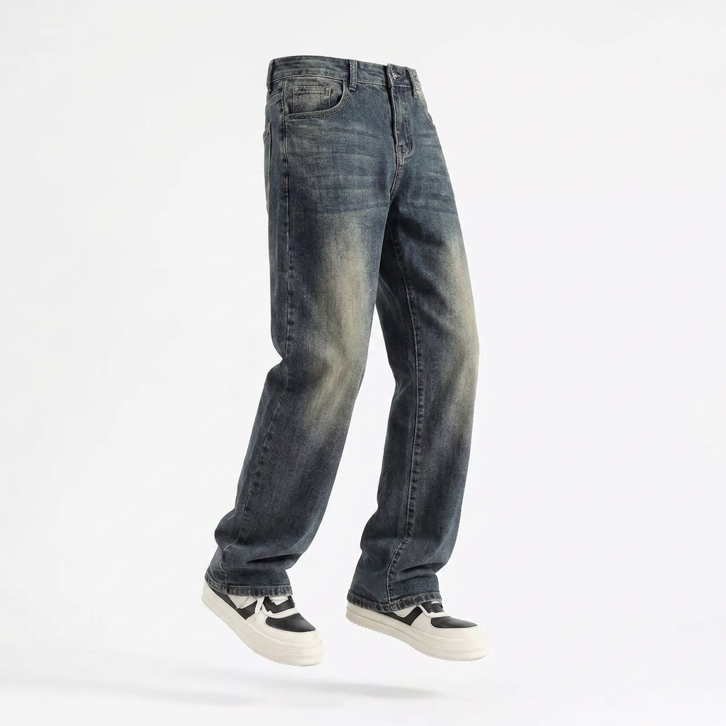Men's Plus Size Vintage Wash Loose Fit Jeans