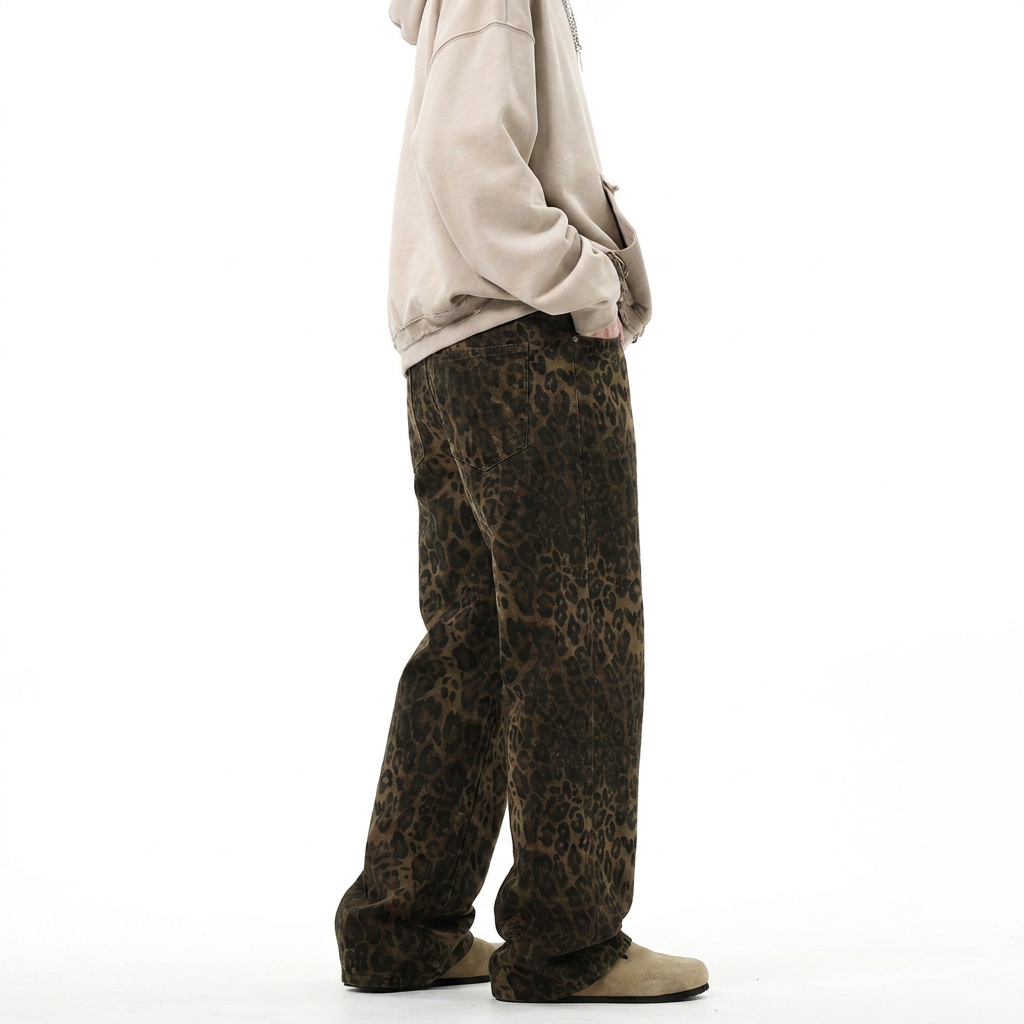 Men's Full Size Leopard Print Wide Leg Jeans Plus Size